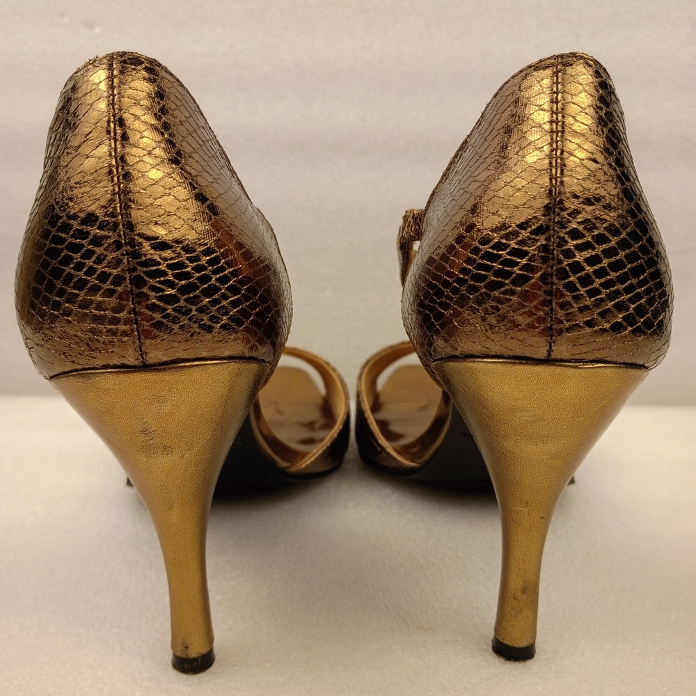 Rampage Gold Snake Embossed Open Toe Heels Size 7.5 M Women’s - Picture 4 of 8